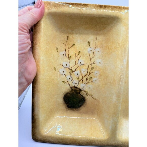 222 Fifth Gold Earth Tones Stoneware Floral Divided Relish Tray or Decor 12x9 - Picture 5 of 9